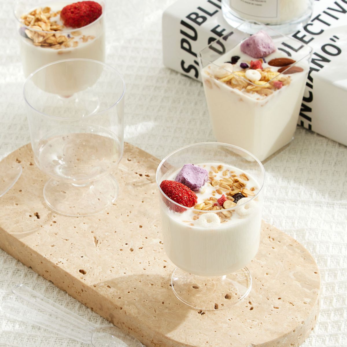 100-Piece Dessert Cup Set with Spoons Cake Pudding High Footed Cup