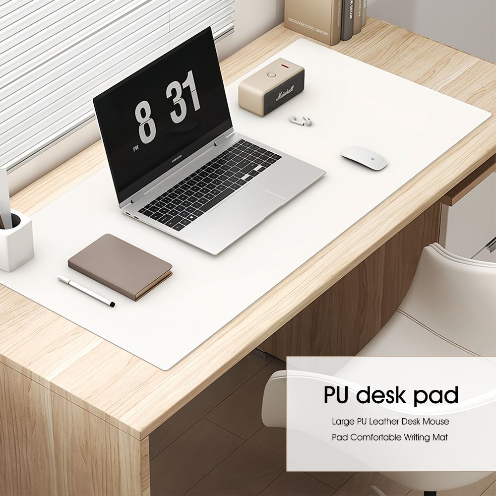 Leather Desk Pad Large Portable Desk Mat - White