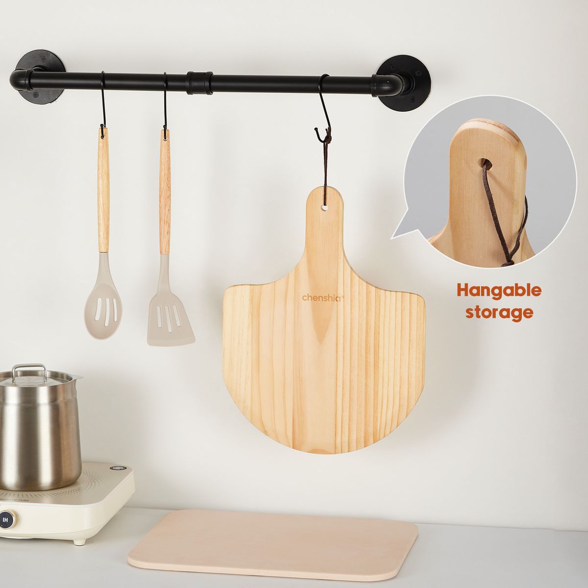 Pizza Stone & Wooden Peel Set - Cordierite Baking Tray Oven Grill BBQ