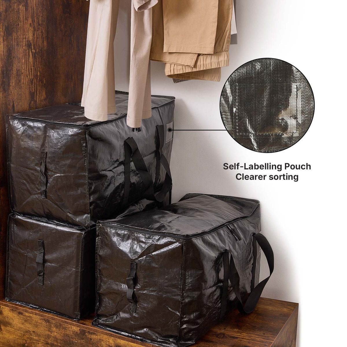 Heavy Duty Moving Bags Waterproof Clothes Storage Bag - 4 Pack