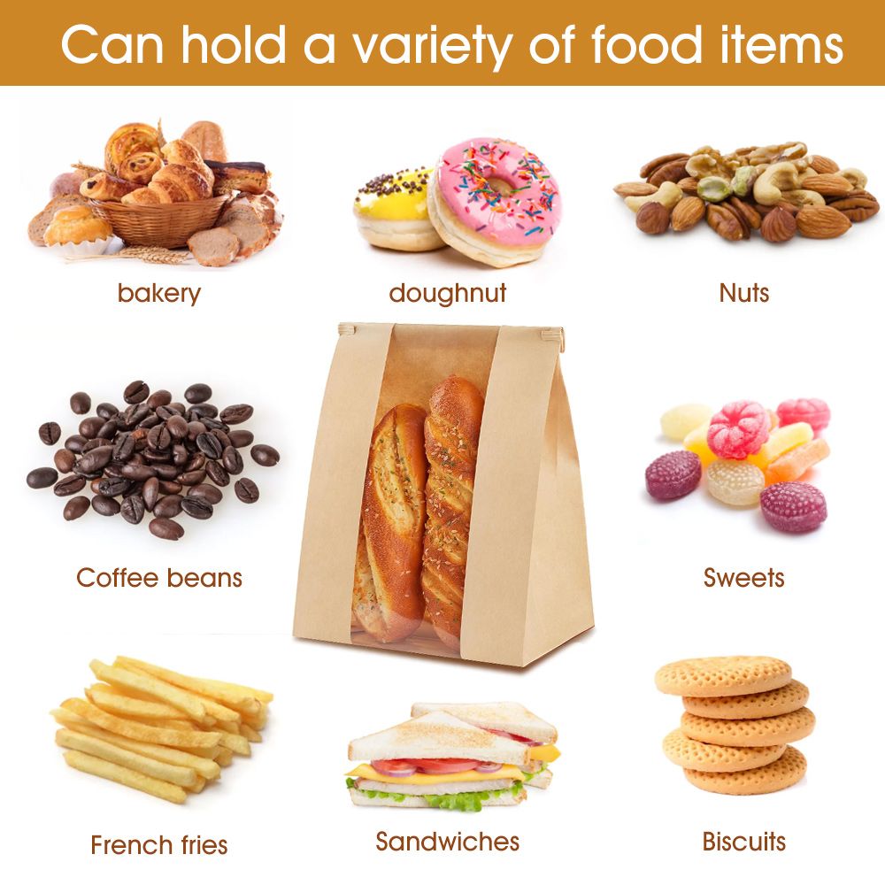 Kraft Bakery Bags with Window Food - 50Pcs