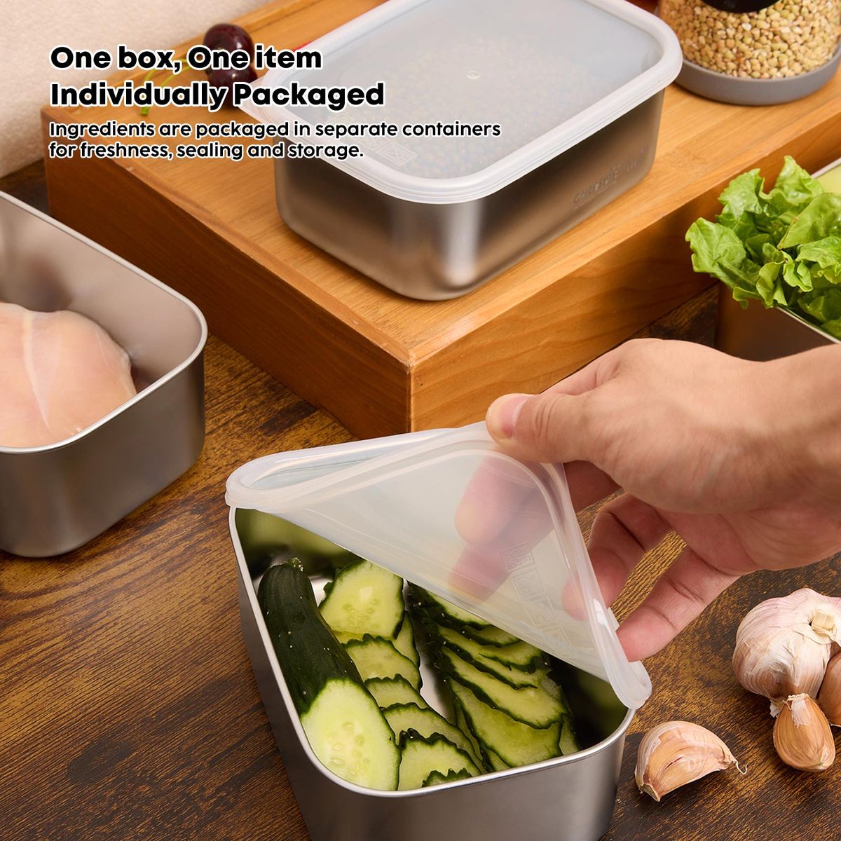 1000ml Stainless Steel Food Storage Containers with Lids - 5 Pack