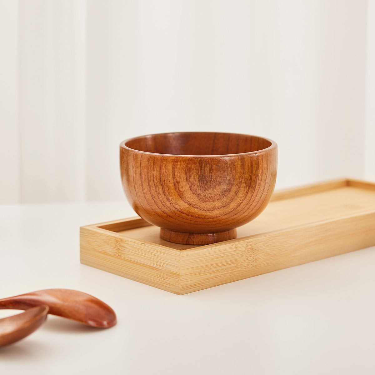 Wooden Poke Bowls Miso Soup Bowl Acai Smoothie Bowl Spoons Set - 6 bowls & 6 spoons