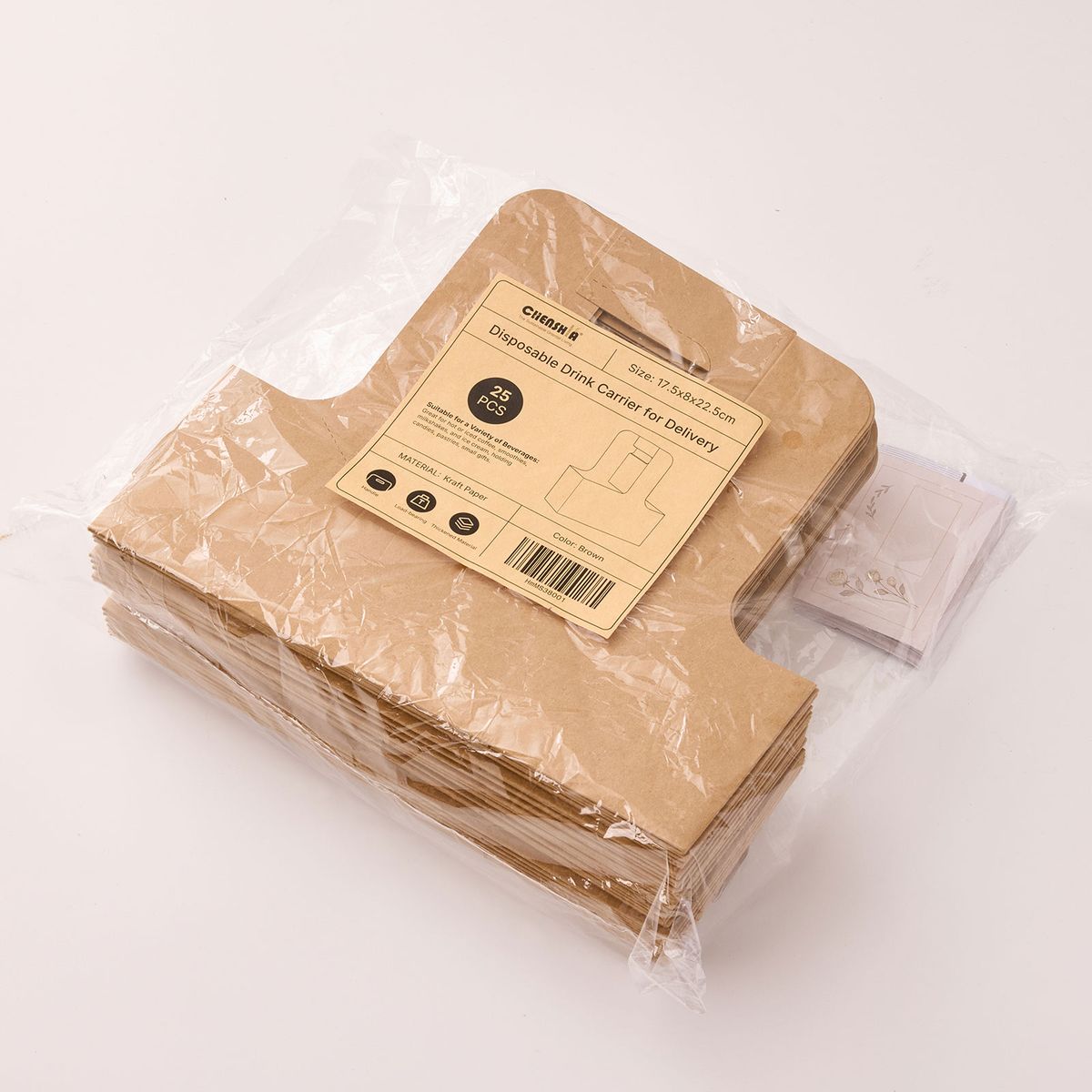 Kraft Paper Cup Carrier with Handle - 25 Pack