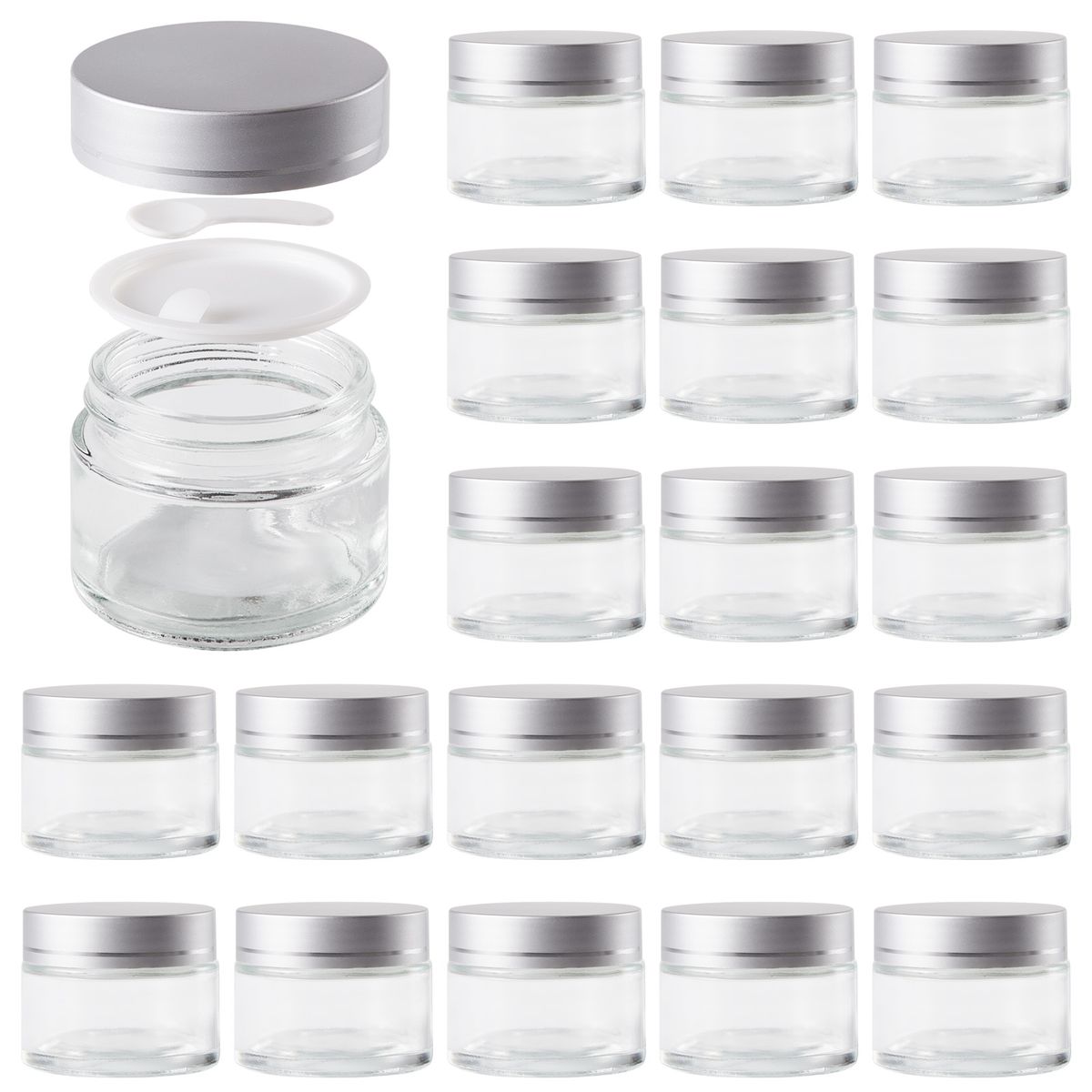 Chenshia 20Pc Glass Cosmetic Jars Leak Proof Travel Containers Spatula&Lids - Transparent