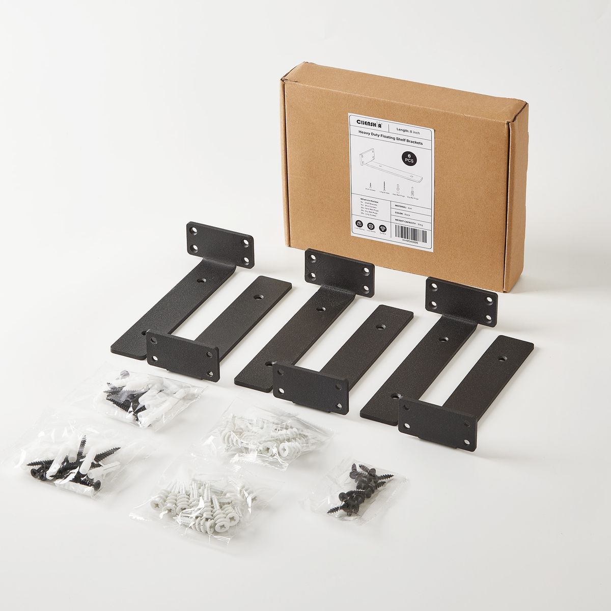 Heavy Duty Floating Shelf Brackets Metal Wall Mount Pack - 6 Pack