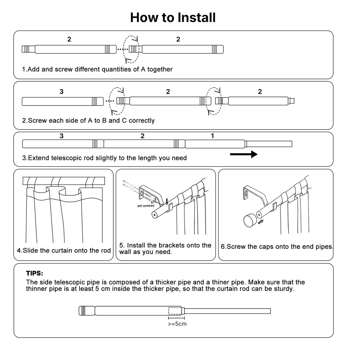 Heavy-Duty Steel Curtain Rod - Adjustable Up to 2.6m