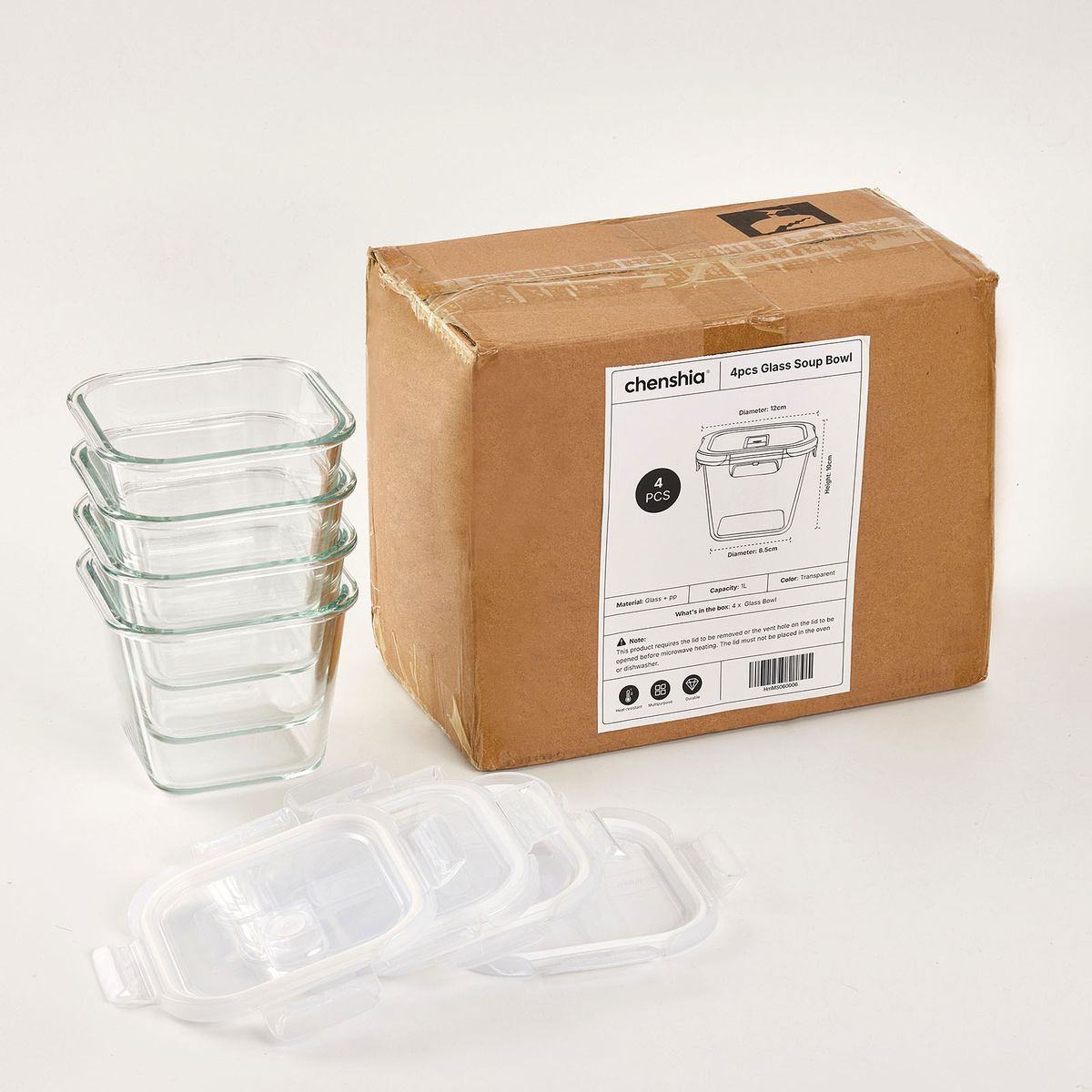 Chenshia 4Pc Glass Meal Prep Container Set - 1L