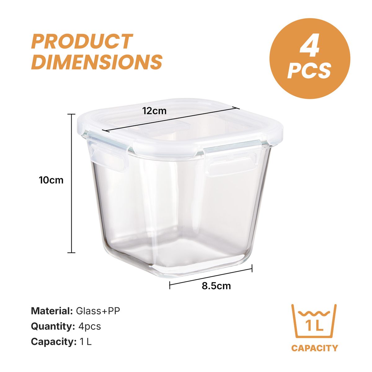 Chenshia 4Pc Glass Meal Prep Container Set - 1L