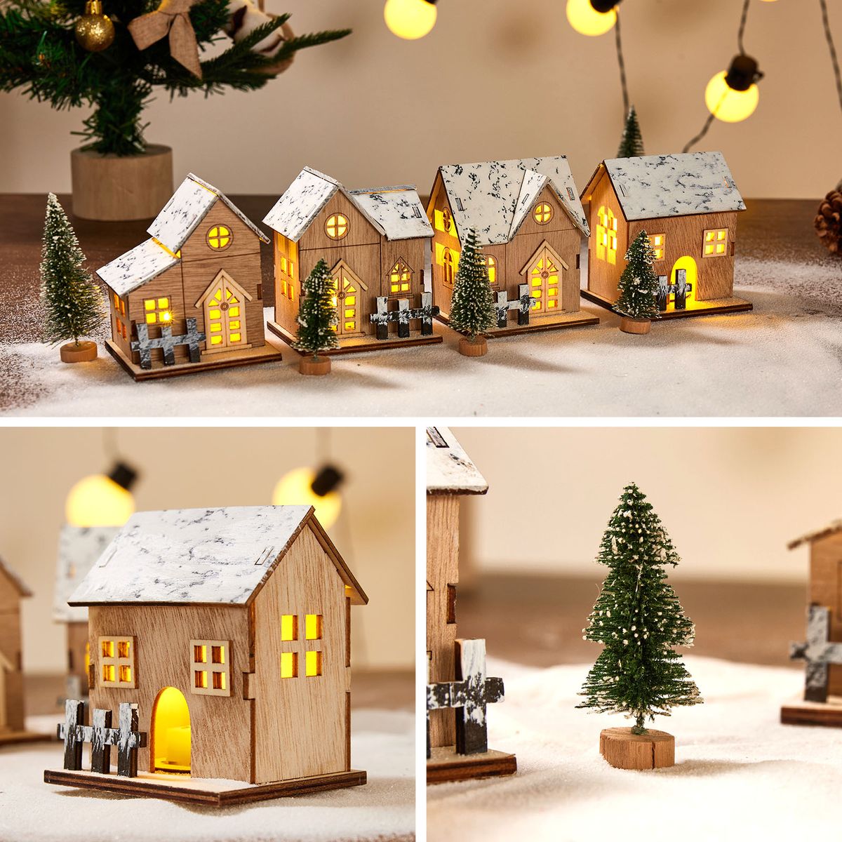 LED Wooden Christmas Display Houses Village Set