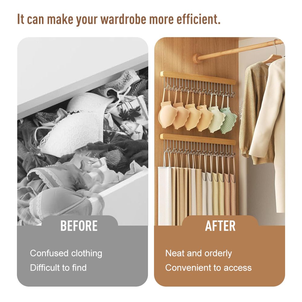 12-Hook Retractable Closet Pull Out Rack Wooden Clothes Hanger