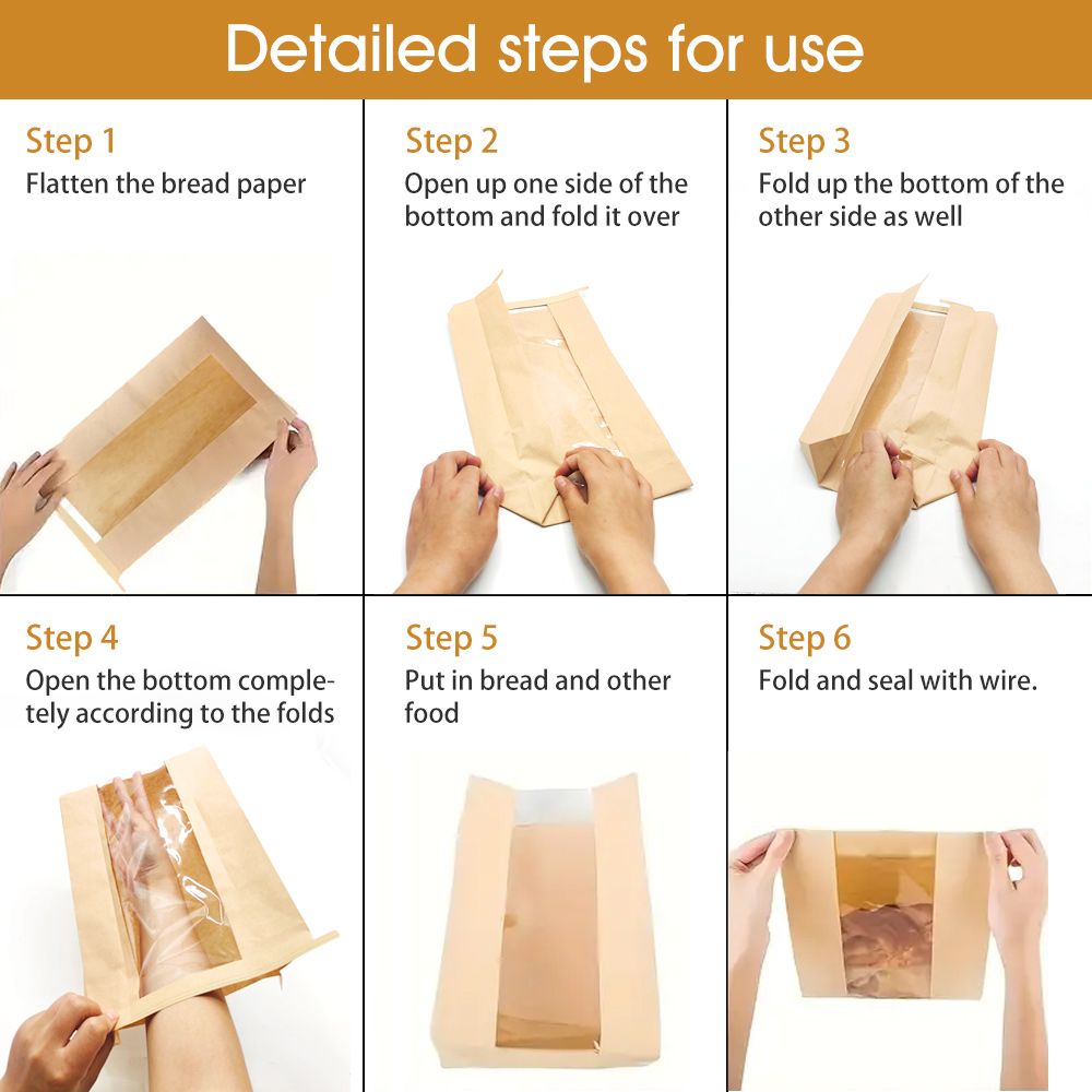 Kraft Bakery Bags with Window Food - 50Pcs