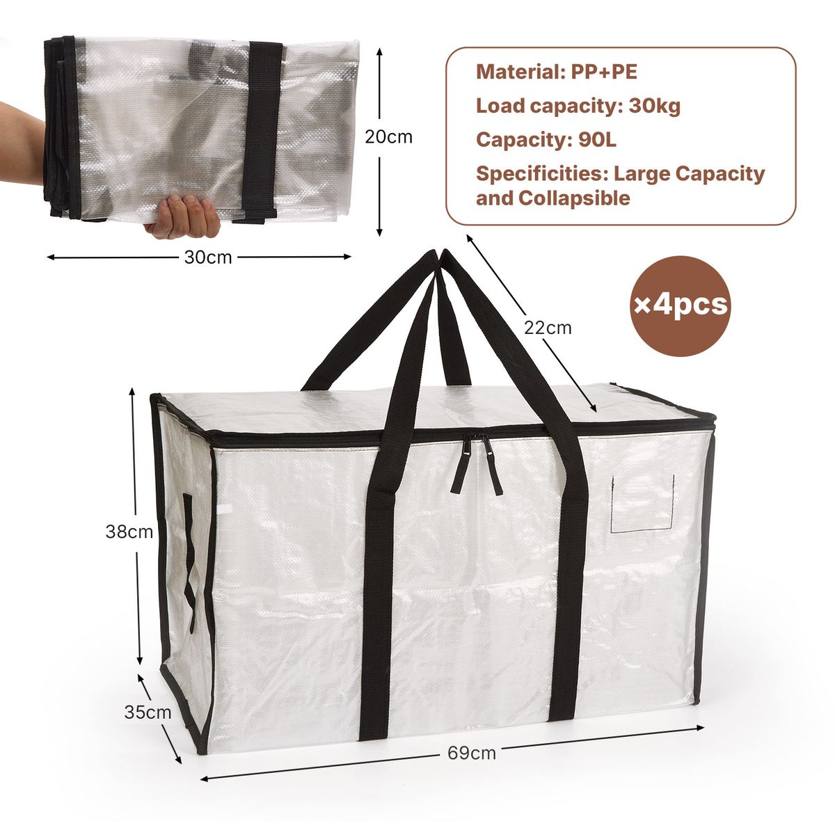 Heavy Duty Moving Bags Waterproof Clothes Storage Bag - 4 Pack