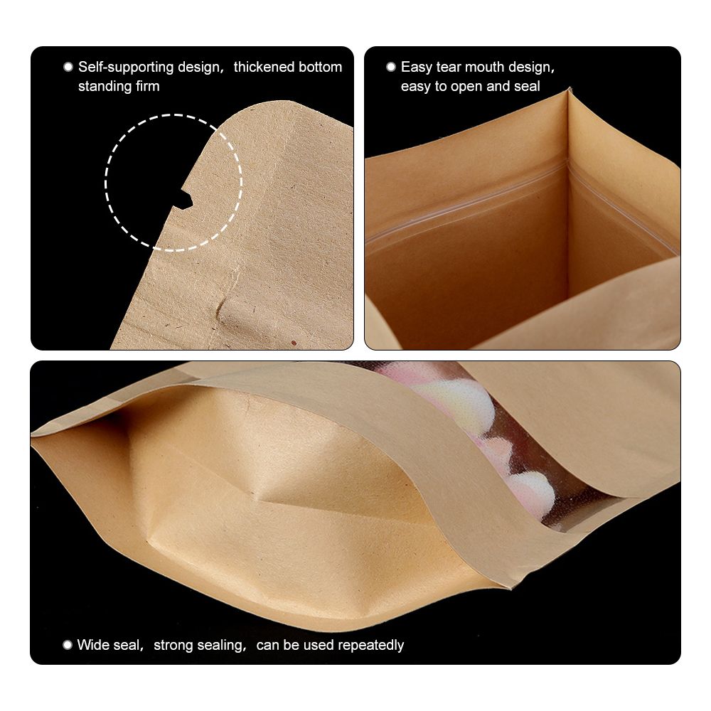 Kraft Paper Stand-Up Pouches with Window - 50 Pack