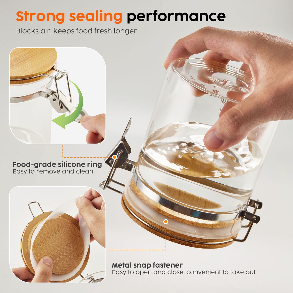 Glass Storage Jars Set of 3 Airtight Kitchen Canisters