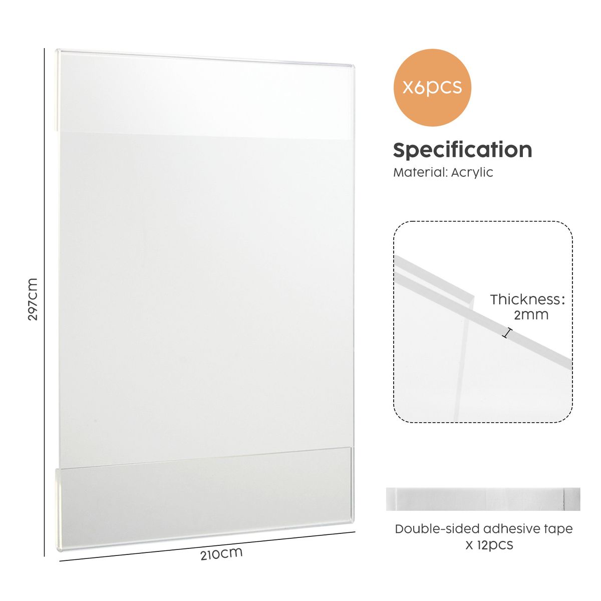 A4 Clear Acrylic Sign Holders (6 Piece)