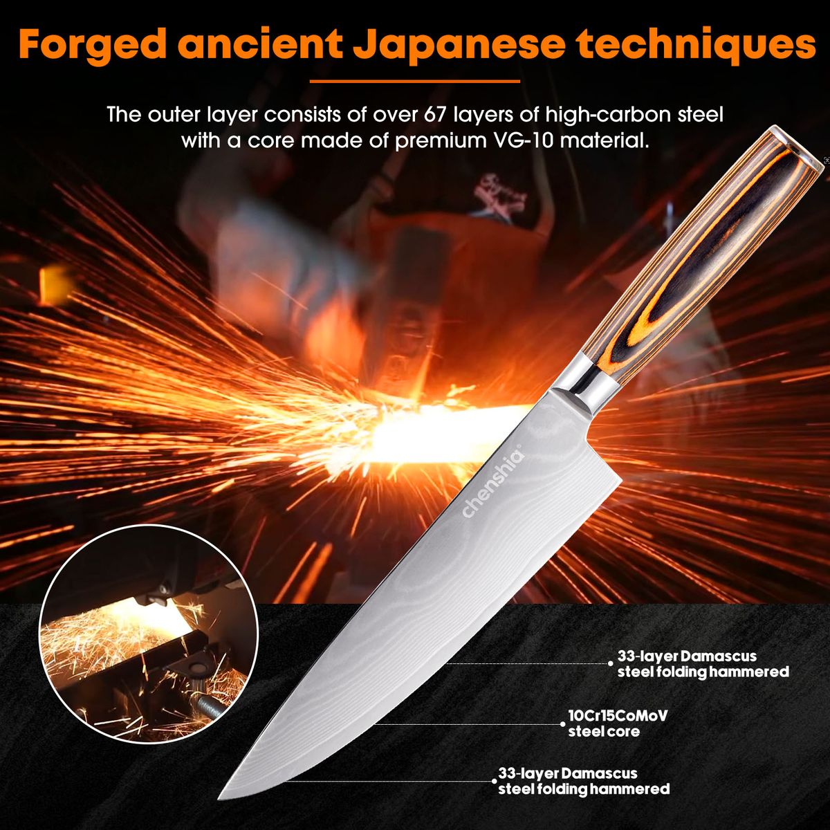 Silver Damascus Knife Set - 5 Piece