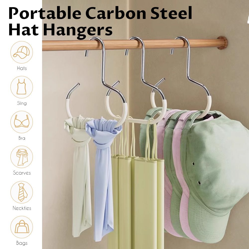Stainless Steel Wall Hat Rack and Organiser Hooks Set - White