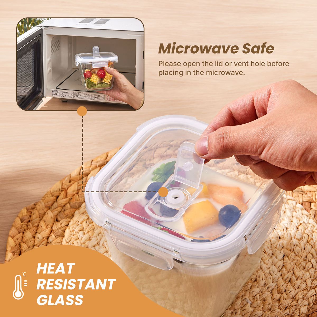 Chenshia 4Pc Glass Meal Prep Container Set - 1L