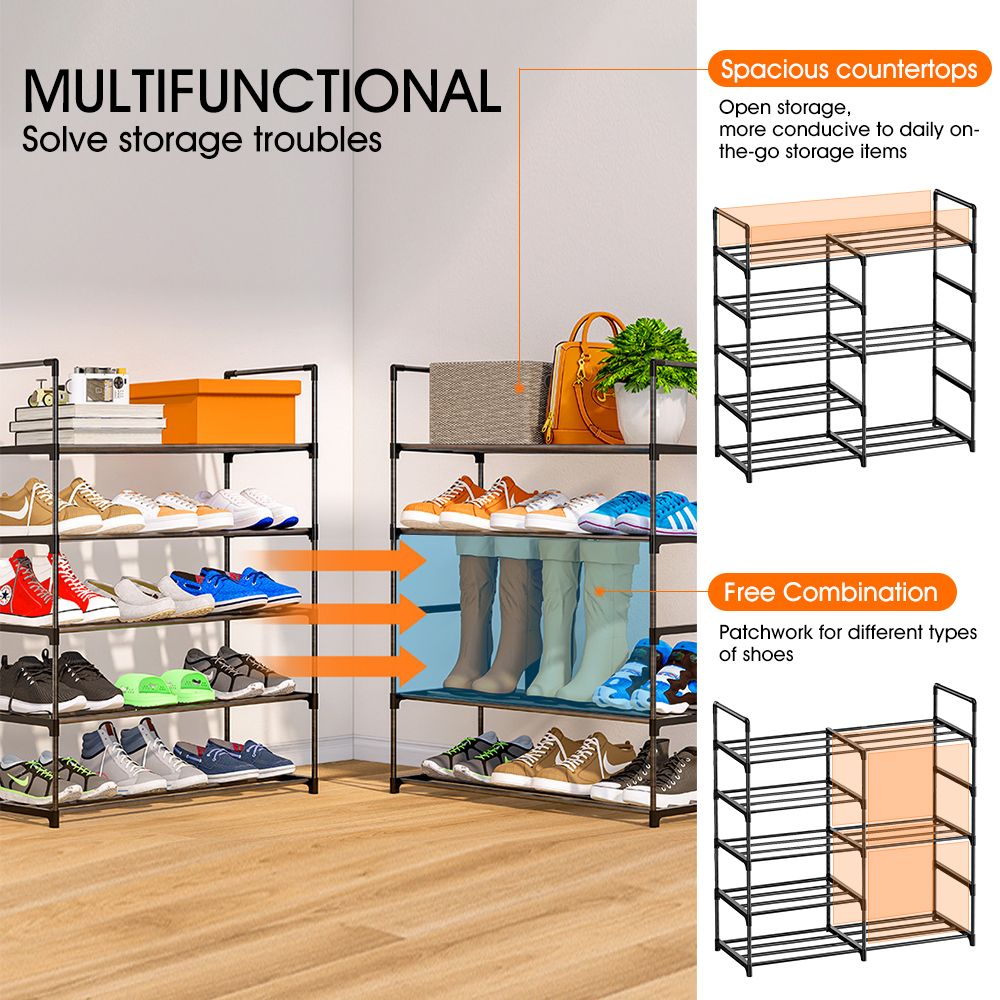Chenshia 5-Tier Shoe Rack,Double Row Durable Stainless Steel shoe Organiser