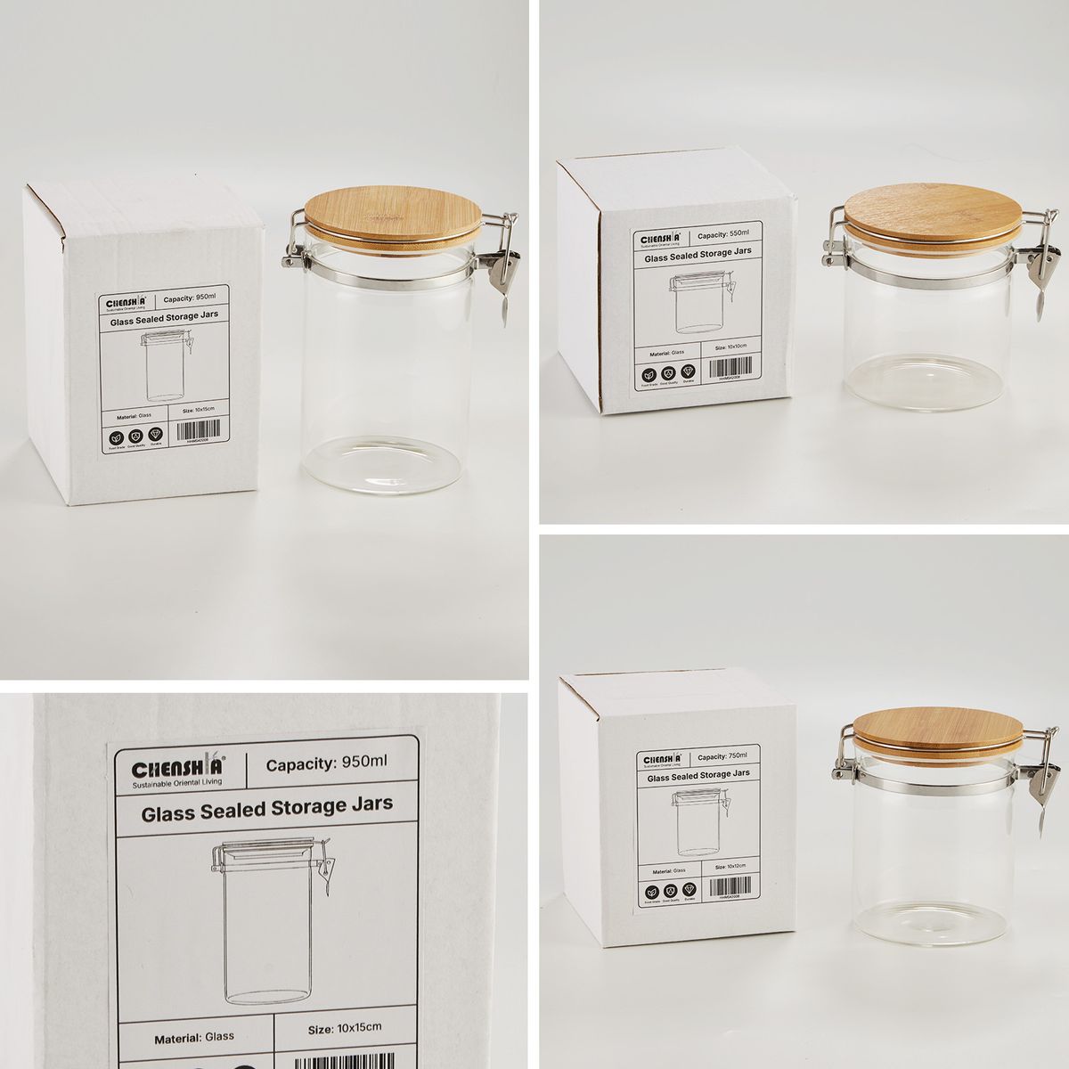 Glass Storage Jars Set of 3 Airtight Kitchen Canisters