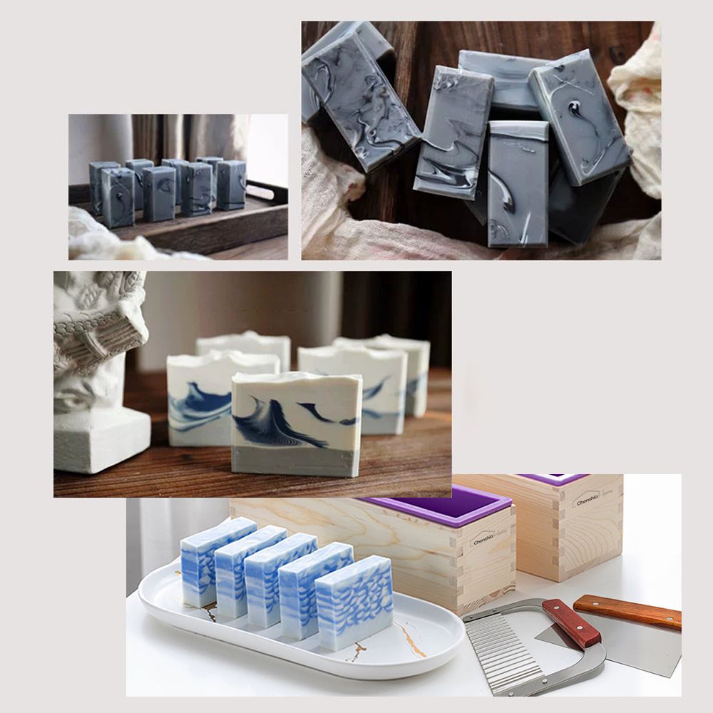 Silicone Soap Mould Set with Wooden Holders and Cutters - Purple