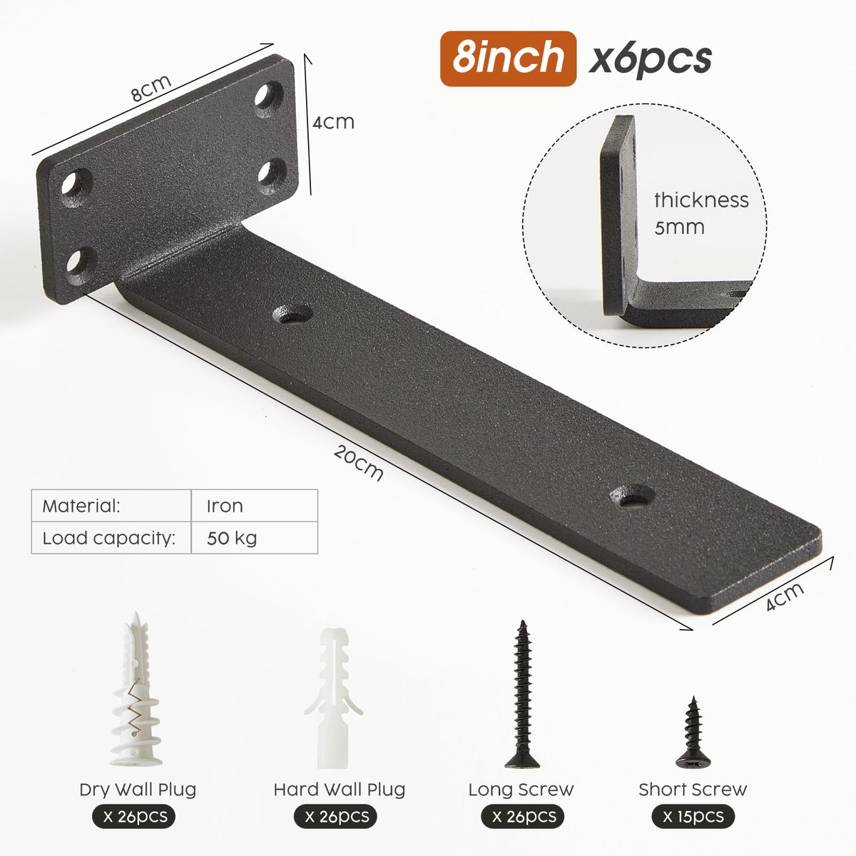 Heavy Duty Floating Shelf Brackets Metal Wall Mount Pack - 6 Pack