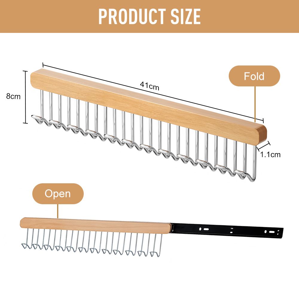 12-Hook Retractable Closet Pull Out Rack Wooden Clothes Hanger