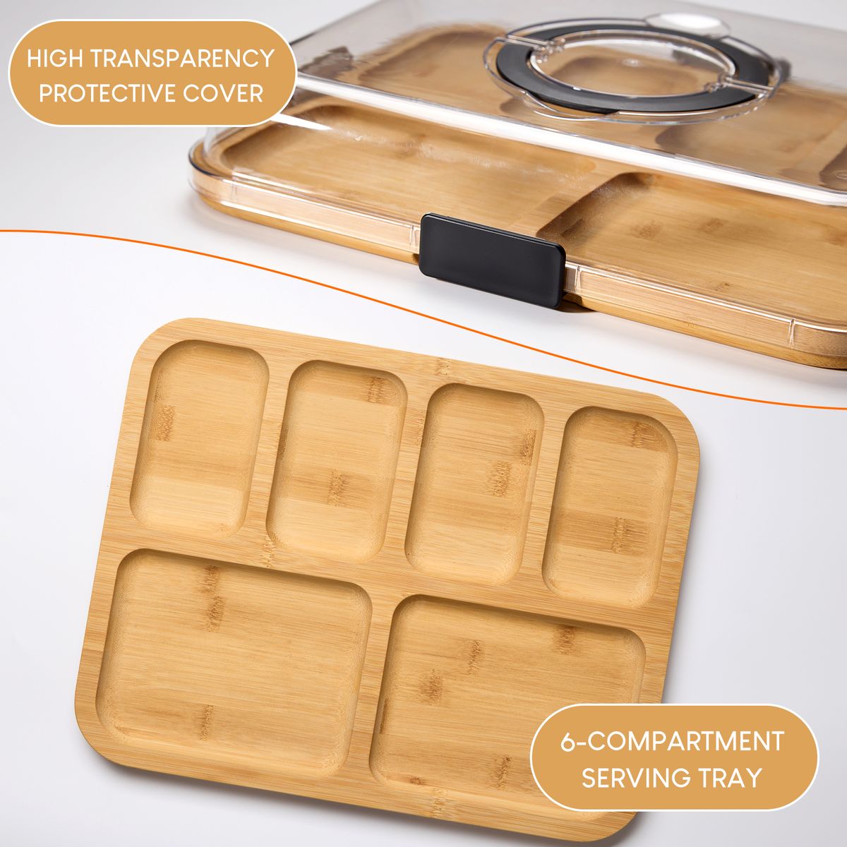 2-in-1 Bamboo Serving Tray & Cutting Board with Lid - Rectangle