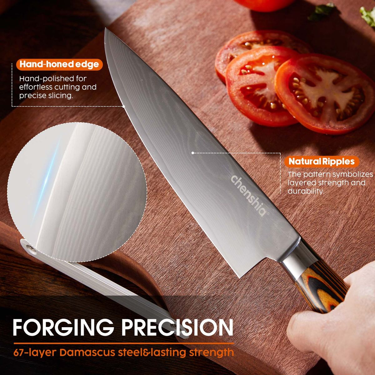 33cm VG10 Damascus Steel Chef Knife - Hammered Pattern
