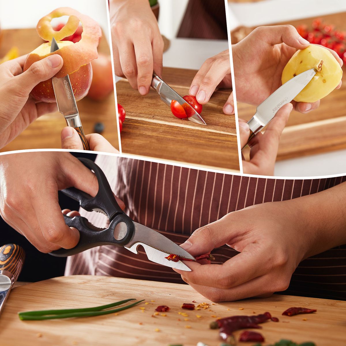 Silver Damascus Knife Set - 5 Piece