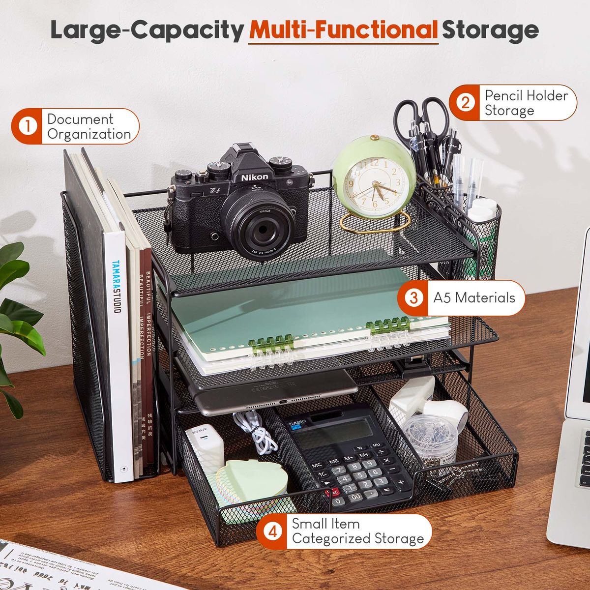 Chenshia 4-Tier Metal Desk Organiser Large Stationery & File Storage Rack