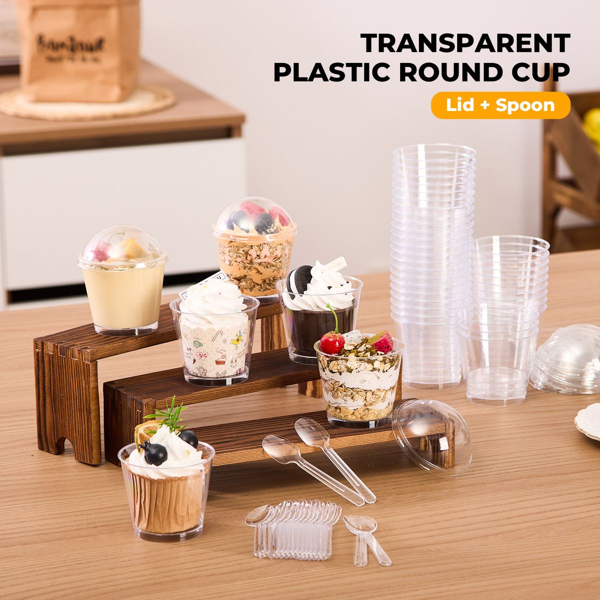 170ML Round Cup with Lid + Spoon - 50pcs