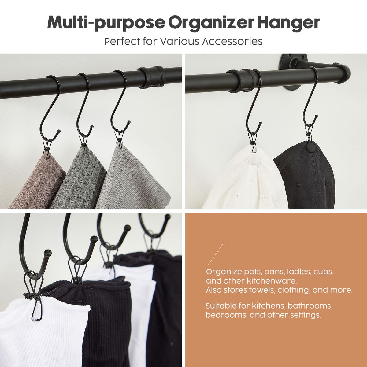 Wall Mounted Clothes Rail 60cm Industrial Black Iron Garment Rack