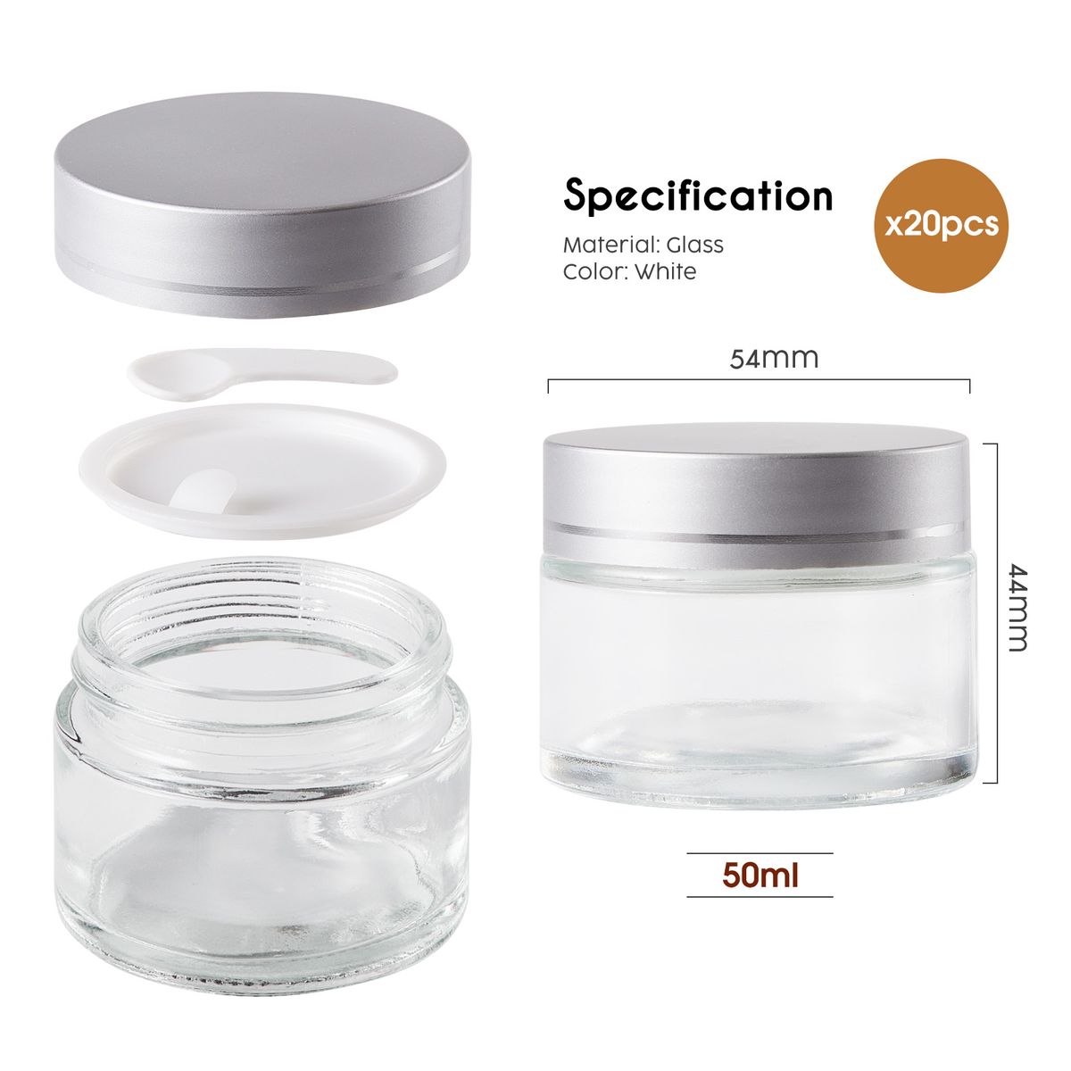 Chenshia 20Pc Glass Cosmetic Jars Leak Proof Travel Containers Spatula&Lids - Transparent