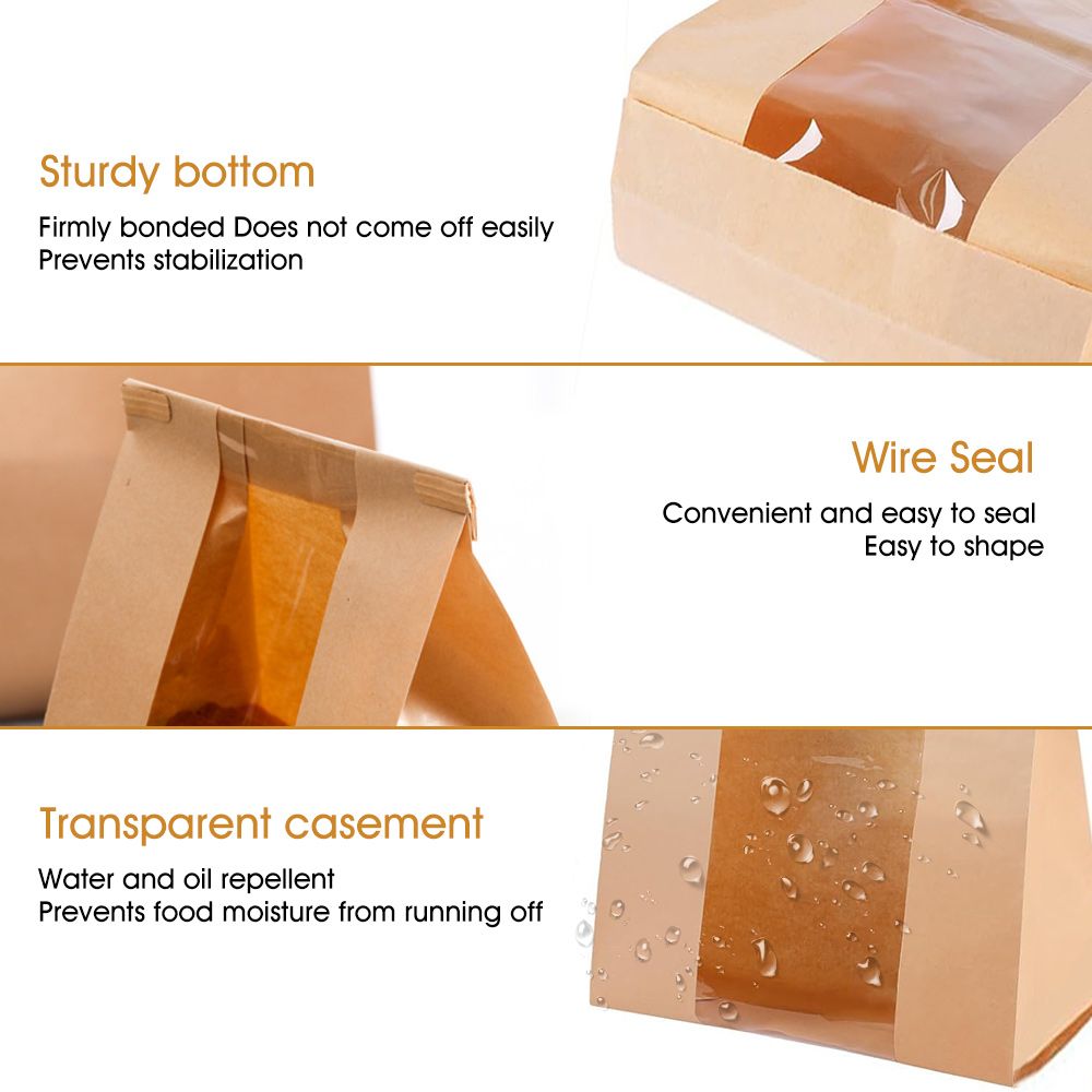 Kraft Bakery Bags with Window Food - 50Pcs
