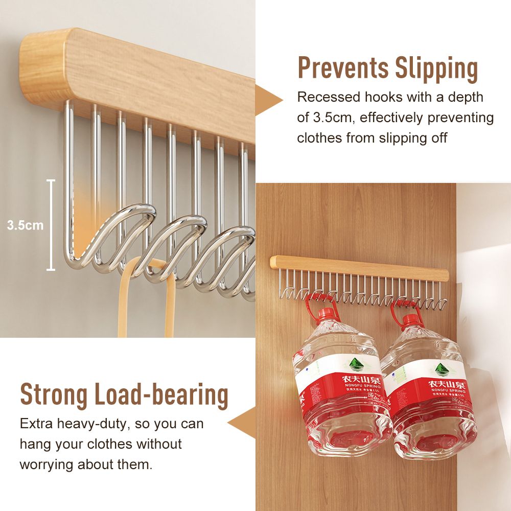 12-Hook Retractable Closet Pull Out Rack Wooden Clothes Hanger
