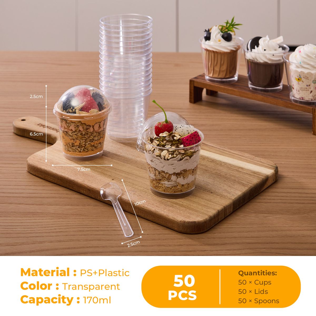170ML Round Cup with Lid + Spoon - 50pcs