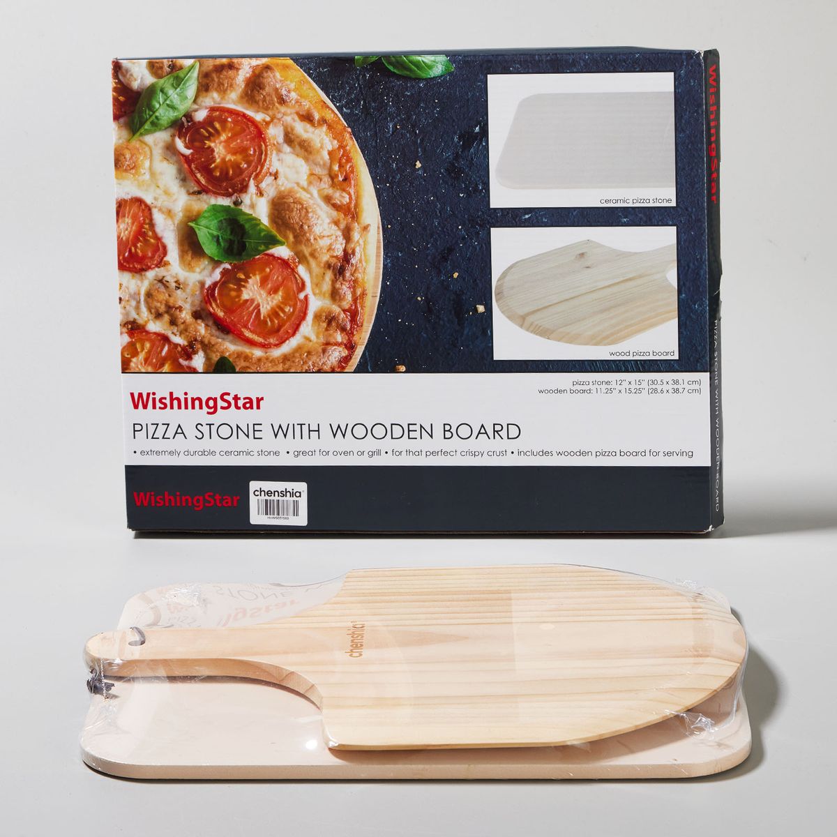 Pizza Stone & Wooden Peel Set - Cordierite Baking Tray Oven Grill BBQ