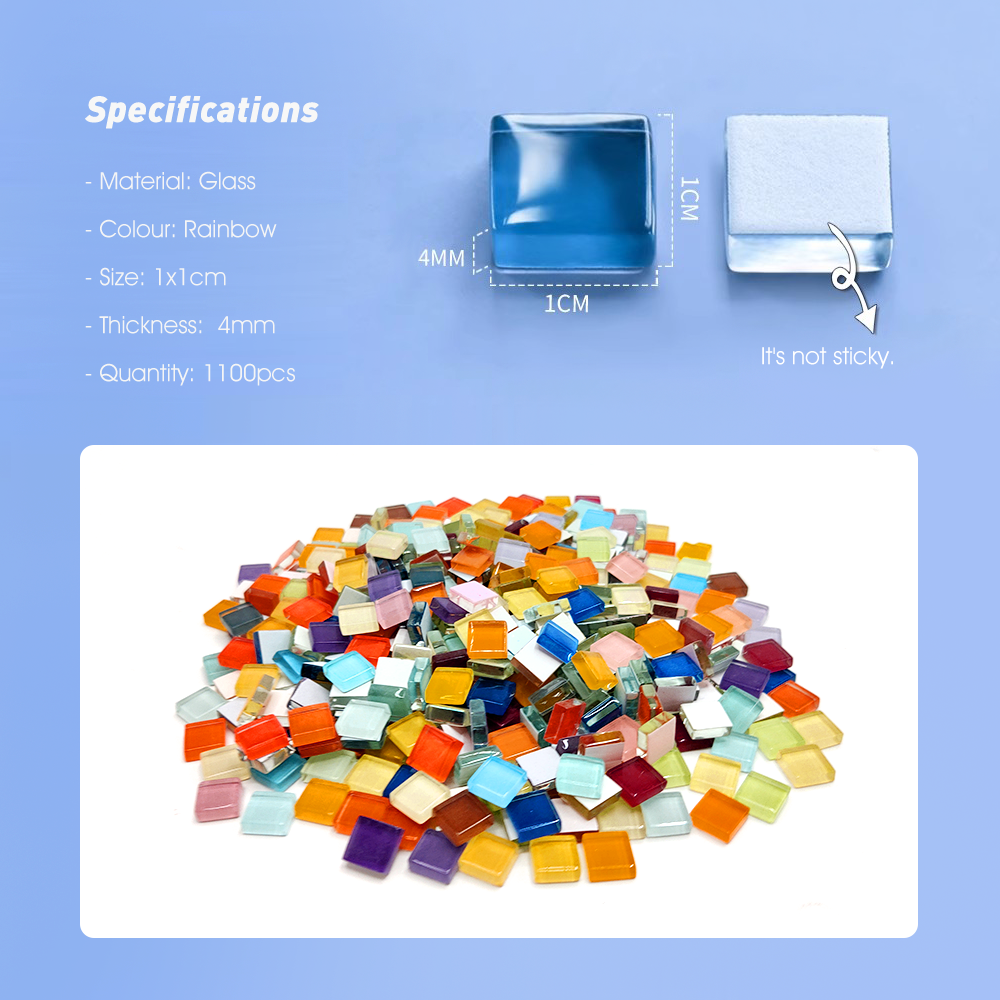 1100 Piece Rainbow Square Glass Mosaic Tiles