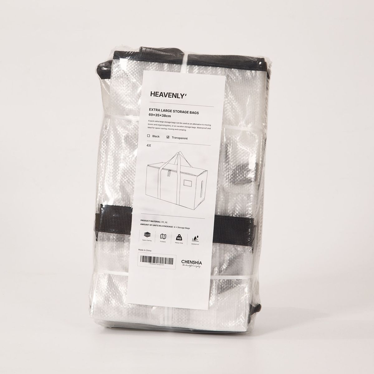 Heavy Duty Moving Bags Waterproof Clothes Storage Bag - 4 Pack
