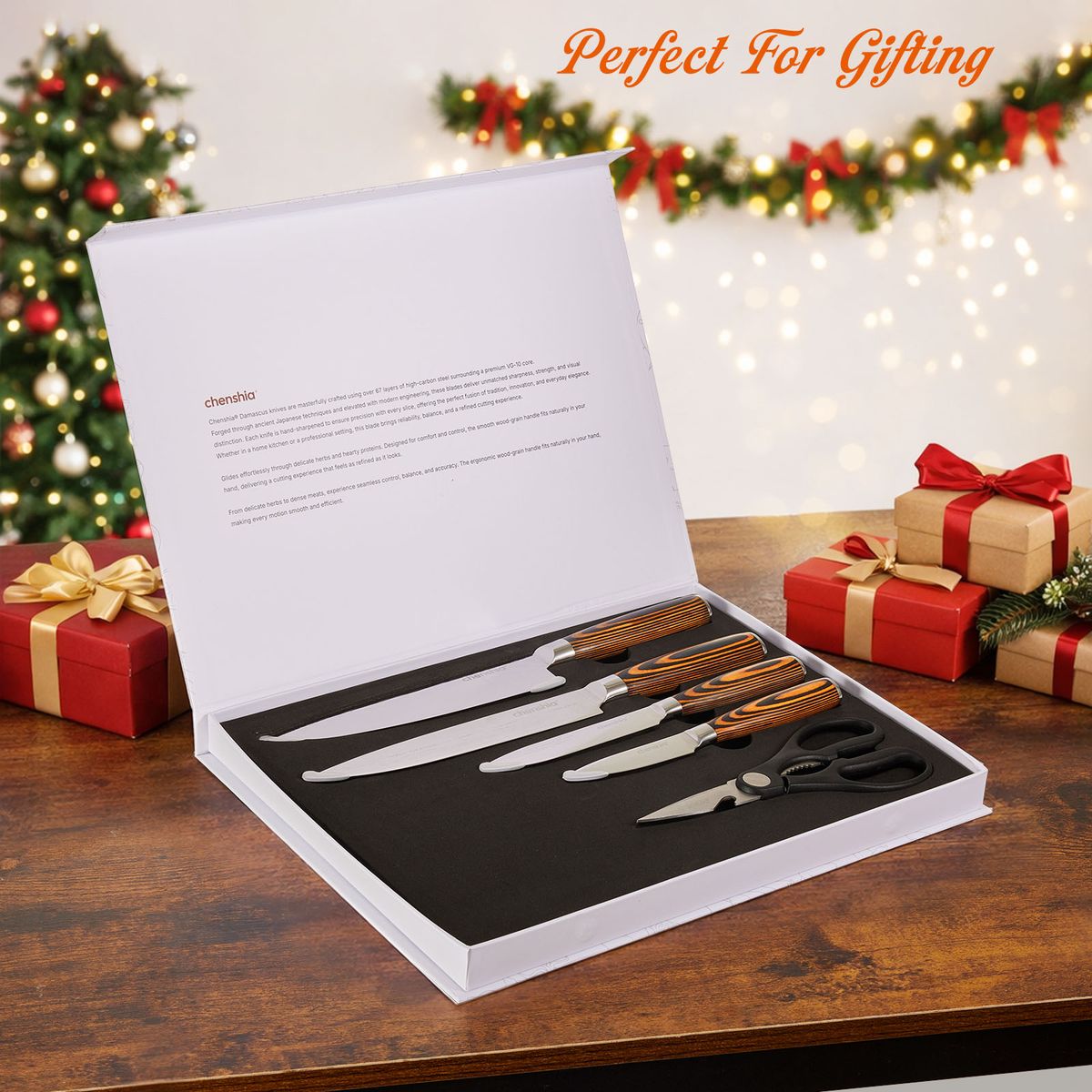 Silver Damascus Knife Set - 5 Piece