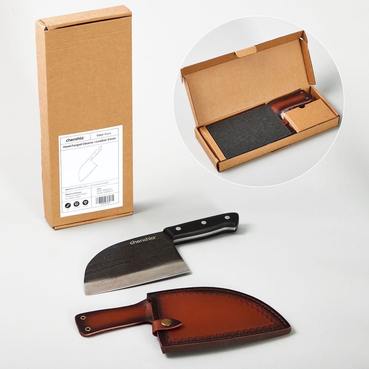 Hand-Forged Butcher Knife with Leather Sheath