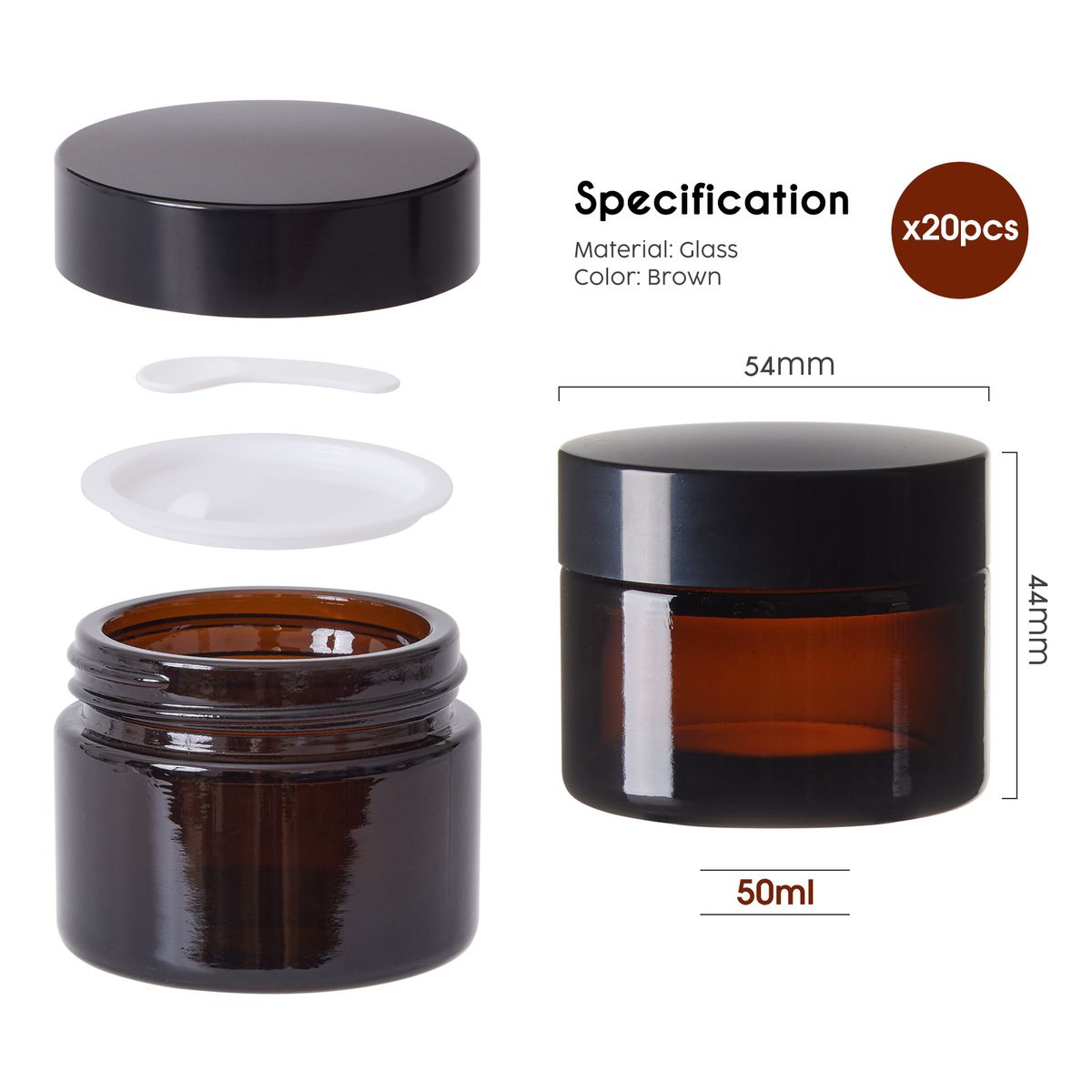 50ml Glass Jars 20Pcs Reusable Cosmetic Storage Pot Set