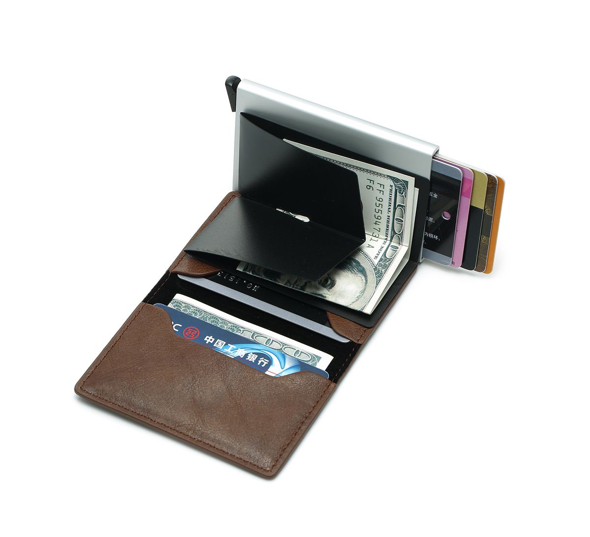 Premium Quality Pop Up Credit Card Holder Wallet RFID Blocking - Grey Python Skin
