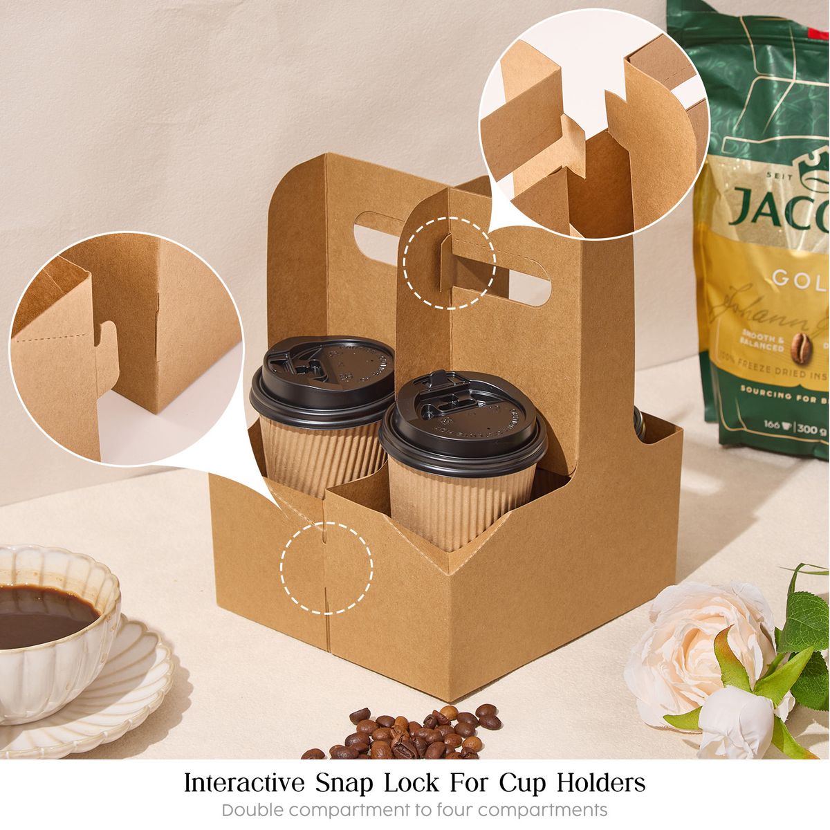 Kraft Paper Cup Carrier with Handle - 25 Pack