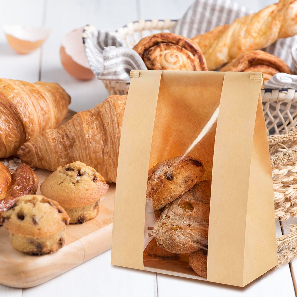 Kraft Bakery Bags with Window Food - 50Pcs
