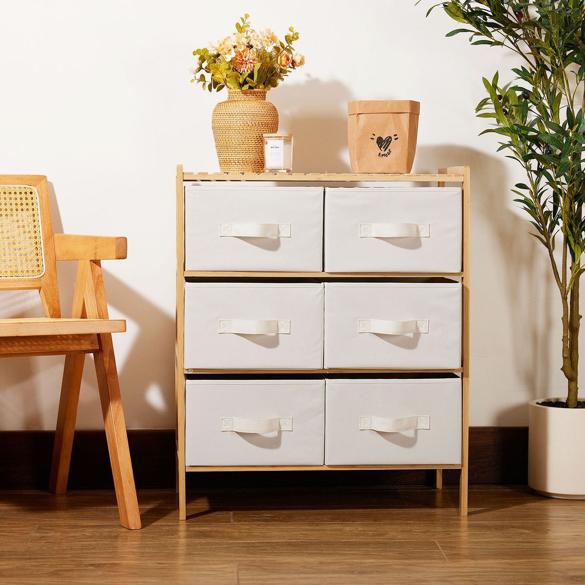 Bamboo Pull Out Drawer Organizer Home Office Storage Rack