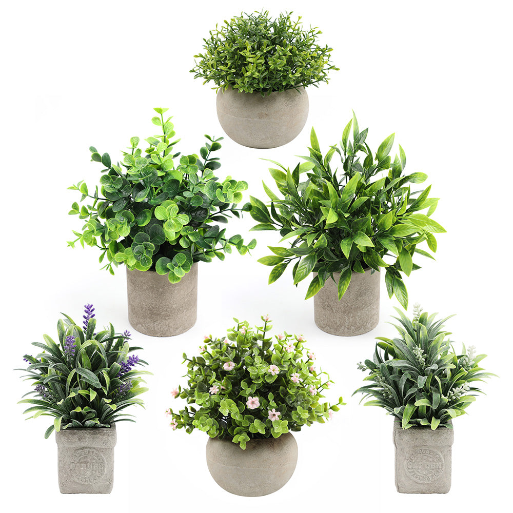 Mini Potted Artificial Decorative Table Plants - 6-Pack