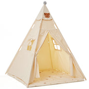 Cotton Canvas Kids Tent with Padded Mat & Starry Lights
